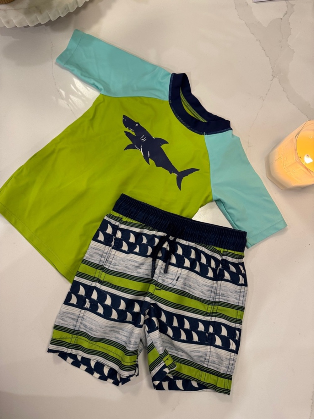 Hatley Lime & Aqua Shark Rashguard Swim Set